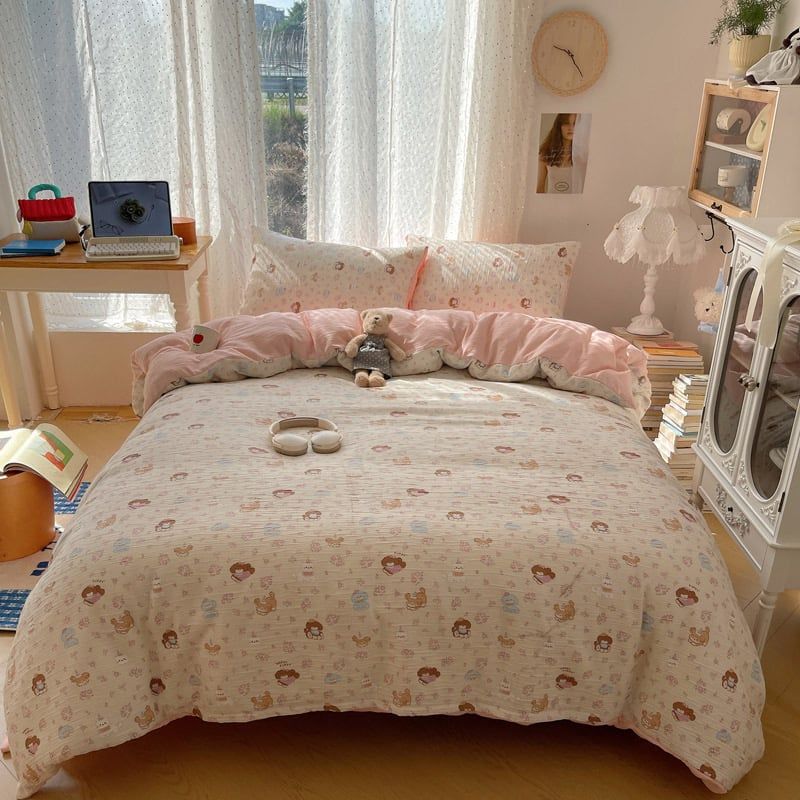 4Pcs Cotton Muslin Triple Layer | Set Cotton Linen 3 Lớp Bed Set | ID 4PCSGACCT09