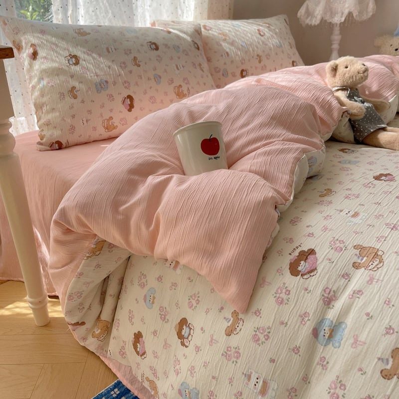 4Pcs Cotton Muslin Triple Layer | Set Cotton Linen 3 Lớp Bed Set | ID 4PCSGACCT09