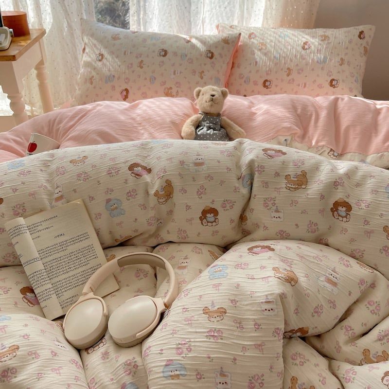 4Pcs Cotton Muslin Triple Layer | Set Cotton Linen 3 Lớp Bed Set | ID 4PCSGACCT09
