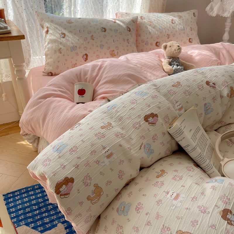 4Pcs Cotton Muslin Triple Layer | Set Cotton Linen 3 Lớp Bed Set | ID 4PCSGACCT09