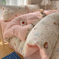 4Pcs Cotton Muslin Triple Layer | Set Cotton Linen 3 Lớp Bed Set | ID 4PCSGACCT09