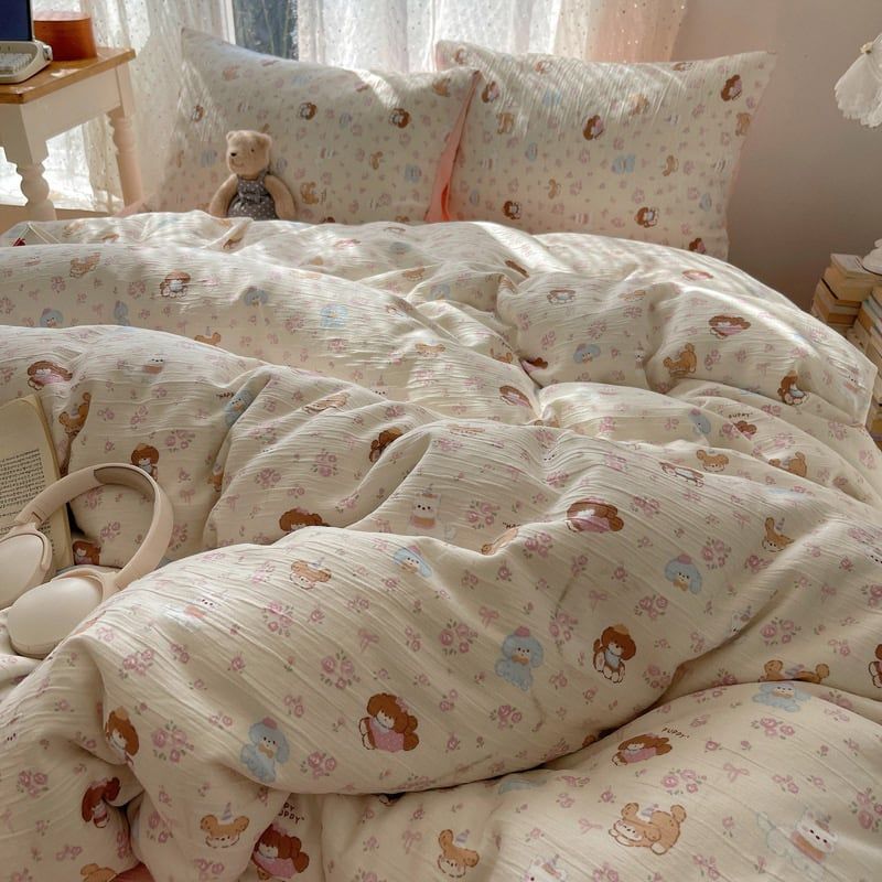 4Pcs Cotton Muslin Triple Layer | Set Cotton Linen 3 Lớp Bed Set | ID 4PCSGACCT09