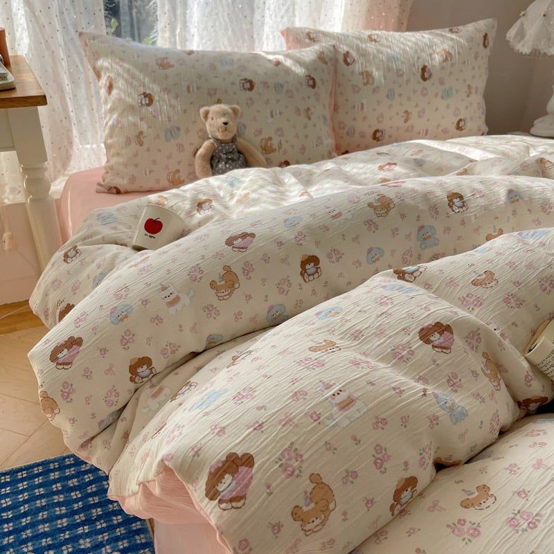4Pcs Cotton Muslin Triple Layer | Set Cotton Linen 3 Lớp Bed Set | ID 4PCSGACCT09