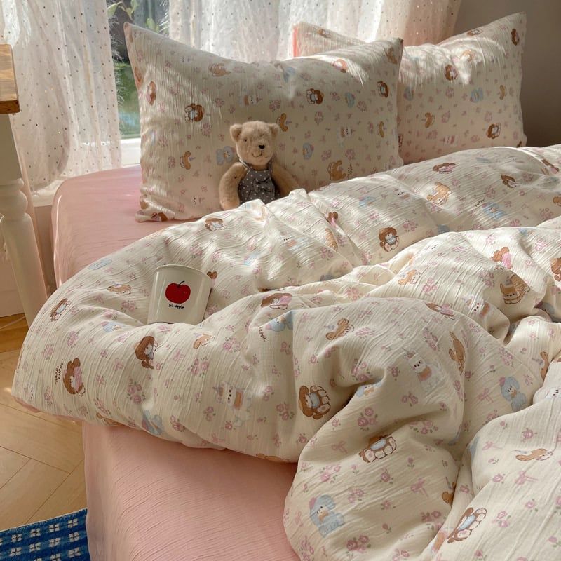 4Pcs Cotton Muslin Triple Layer | Set Cotton Linen 3 Lớp Bed Set | ID 4PCSGACCT09