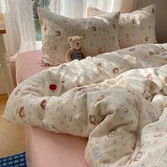 4Pcs Cotton Muslin Triple Layer | Set Cotton Linen 3 Lớp Bed Set | ID 4PCSGACCT09