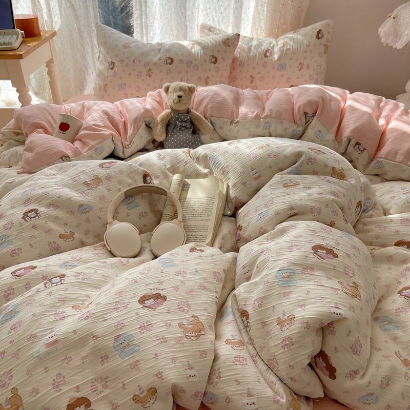 4Pcs Cotton Muslin Triple Layer | Set Cotton Linen 3 Lớp Bed Set | ID 4PCSGACCT09