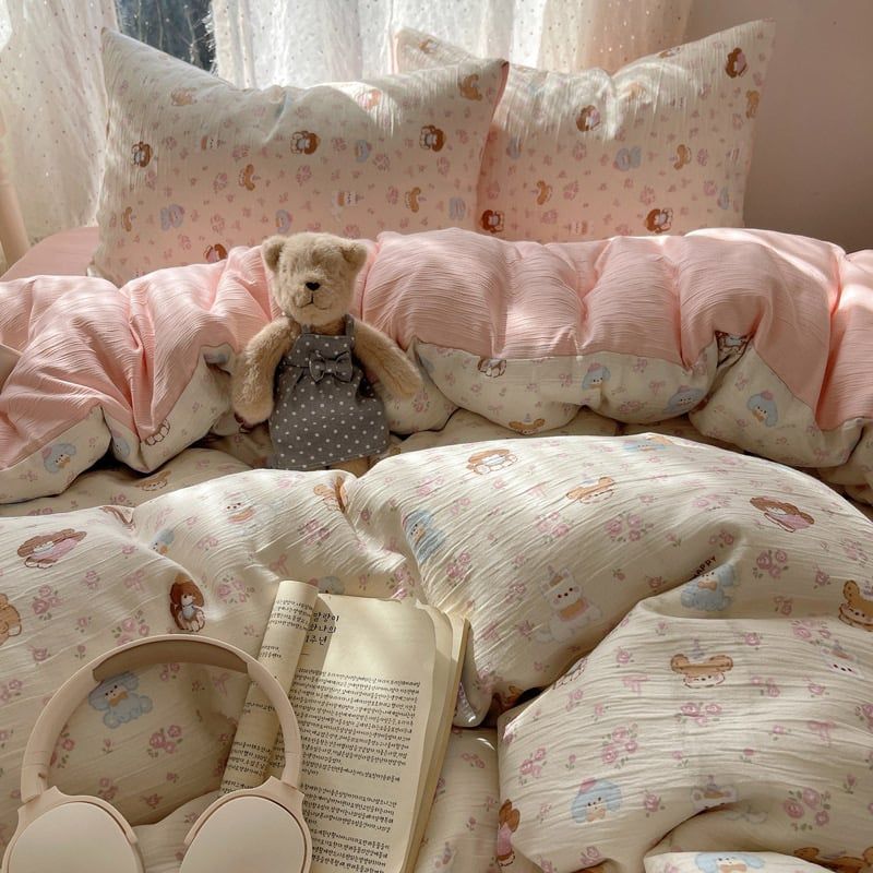 4Pcs Cotton Muslin Triple Layer | Set Cotton Linen 3 Lớp Bed Set | ID 4PCSGACCT09