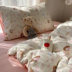 4Pcs Cotton Muslin Triple Layer | Set Cotton Linen 3 Lớp Bed Set | ID 4PCSGACCT09
