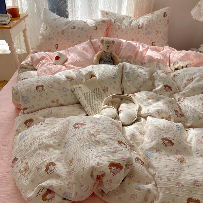 4Pcs Cotton Muslin Triple Layer | Set Cotton Linen 3 Lớp Bed Set | ID 4PCSGACCT09