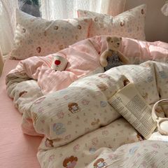 4Pcs Cotton Muslin Triple Layer | Set Cotton Linen 3 Lớp Bed Set | ID 4PCSGACCT09