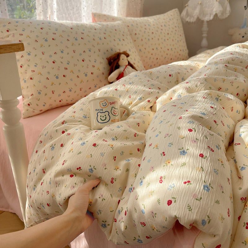 4Pcs Cotton Muslin Triple Layer | Set Cotton Linen 3 Lớp Bed Set | ID 4PCSGACCT08
