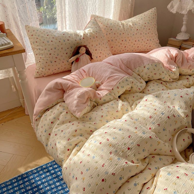 4Pcs Cotton Muslin Triple Layer | Set Cotton Linen 3 Lớp Bed Set | ID 4PCSGACCT08