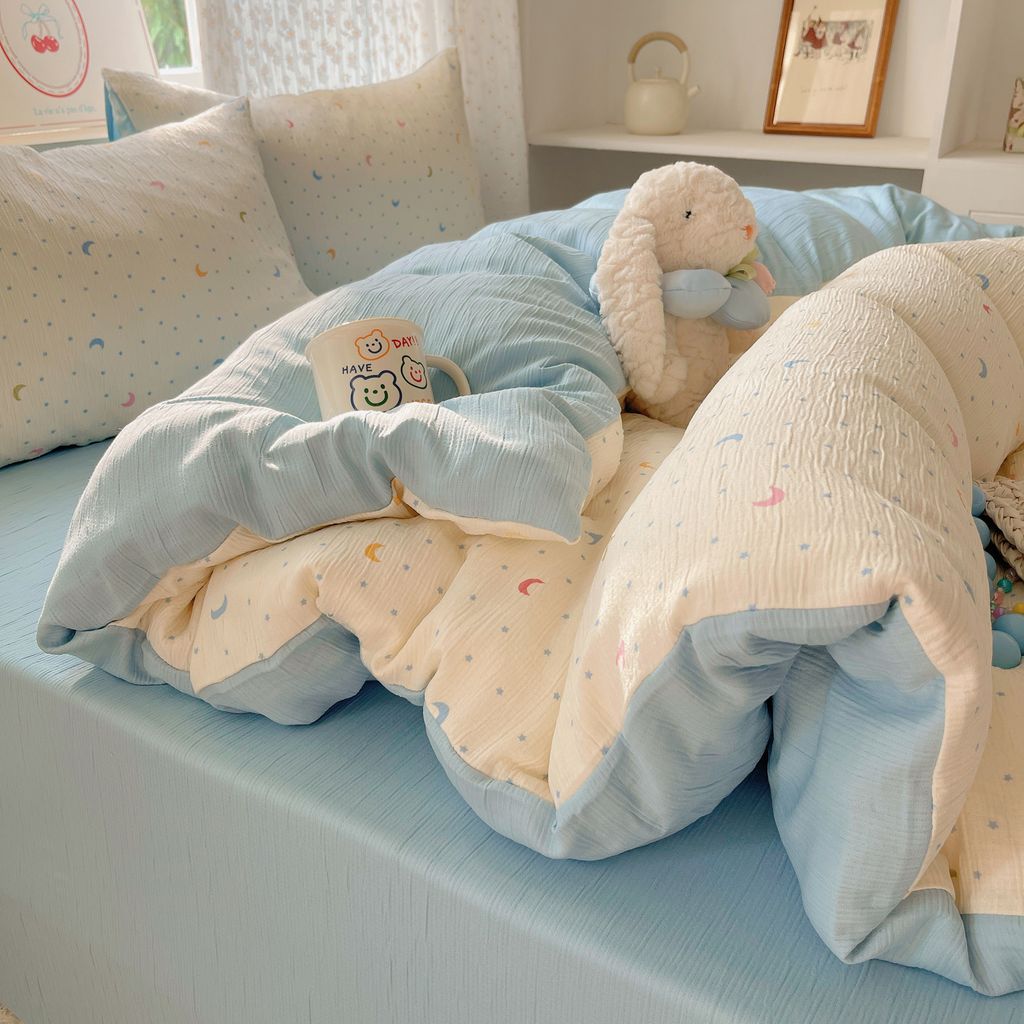 4Pcs Cotton Muslin Triple Layer | Set Cotton Linen 3 Lớp Bed Set | ID 4PCSGACCT07