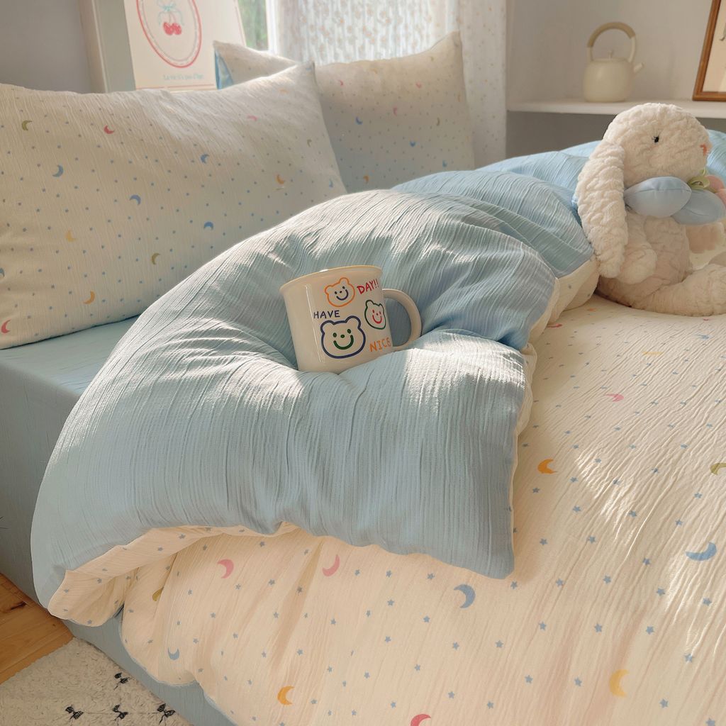4Pcs Cotton Muslin Triple Layer | Set Cotton Linen 3 Lớp Bed Set | ID 4PCSGACCT07