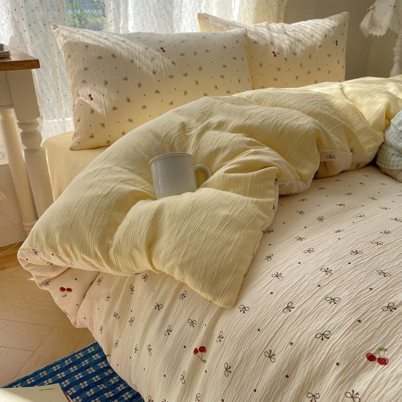 4Pcs Cotton Muslin Triple Layer | Set Cotton Linen 3 Lớp Bed Set | ID 4PCSGACCT06