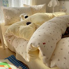 4Pcs Cotton Muslin Triple Layer | Set Cotton Linen 3 Lớp Bed Set | ID 4PCSGACCT06