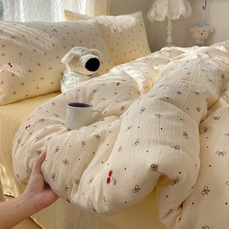 4Pcs Cotton Muslin Triple Layer | Set Cotton Linen 3 Lớp Bed Set | ID 4PCSGACCT06