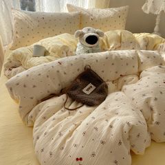 4Pcs Cotton Muslin Triple Layer | Set Cotton Linen 3 Lớp Bed Set | ID 4PCSGACCT06