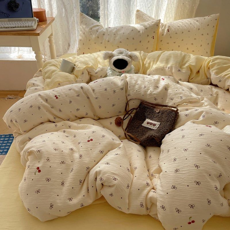 4Pcs Cotton Muslin Triple Layer | Set Cotton Linen 3 Lớp Bed Set | ID 4PCSGACCT06