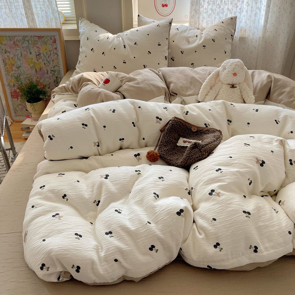 4Pcs Cotton Muslin Triple Layer | Set Cotton Linen 3 Lớp Bed Set | ID 4PCSGACCT05