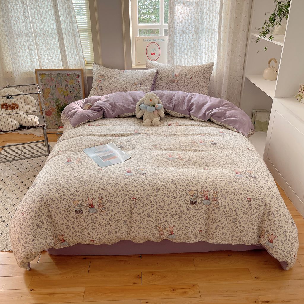 4Pcs Cotton Muslin Triple Layer | Set Cotton Linen 3 Lớp Bed Set | ID 4PCSGACCT03