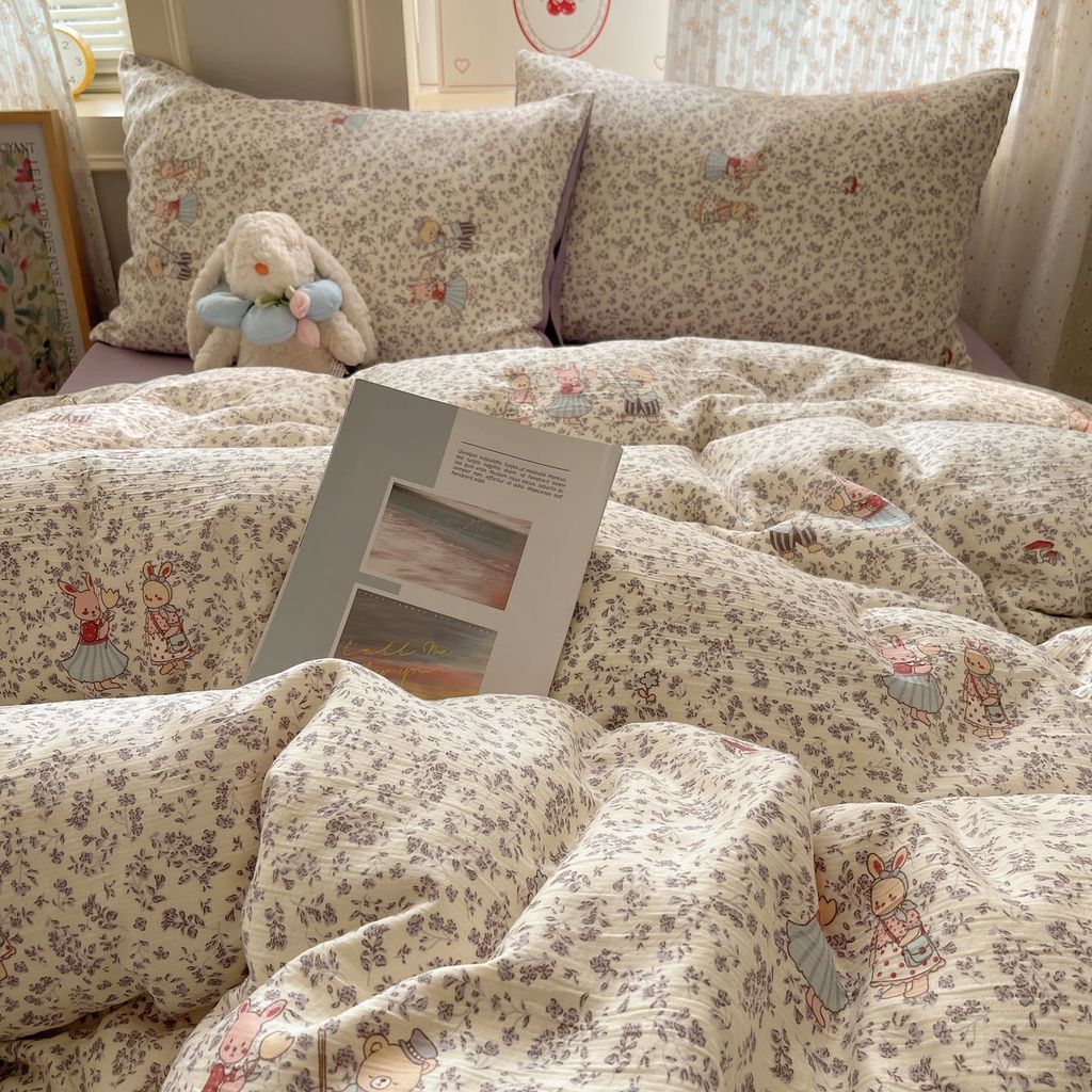 4Pcs Cotton Muslin Triple Layer | Set Cotton Linen 3 Lớp Bed Set | ID 4PCSGACCT03