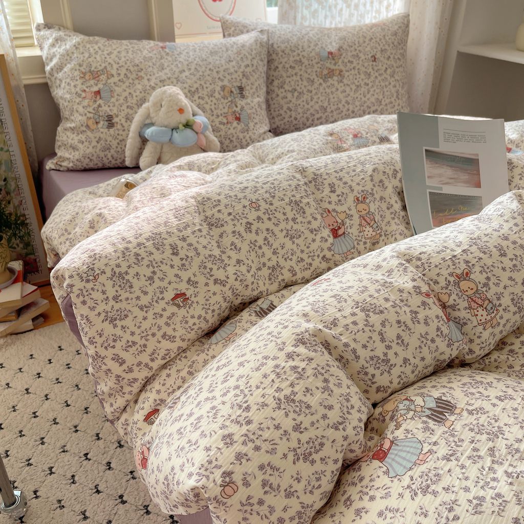 4Pcs Cotton Muslin Triple Layer | Set Cotton Linen 3 Lớp Bed Set | ID 4PCSGACCT03