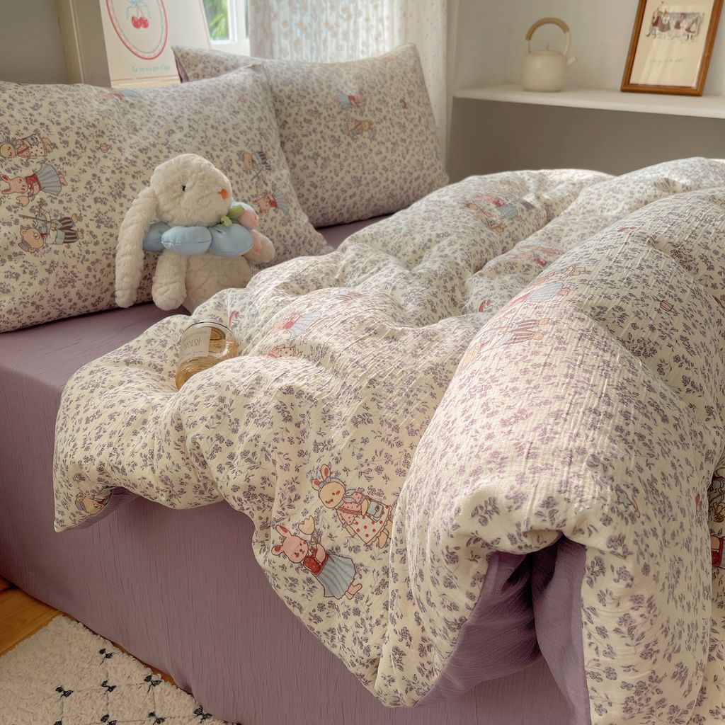 4Pcs Cotton Muslin Triple Layer | Set Cotton Linen 3 Lớp Bed Set | ID 4PCSGACCT03