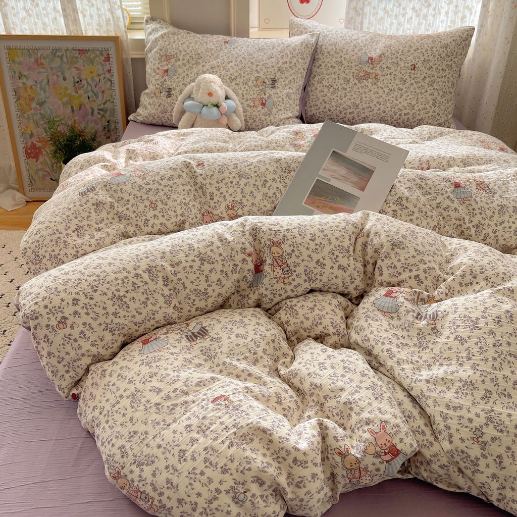 4Pcs Cotton Muslin Triple Layer | Set Cotton Linen 3 Lớp Bed Set | ID 4PCSGACCT03