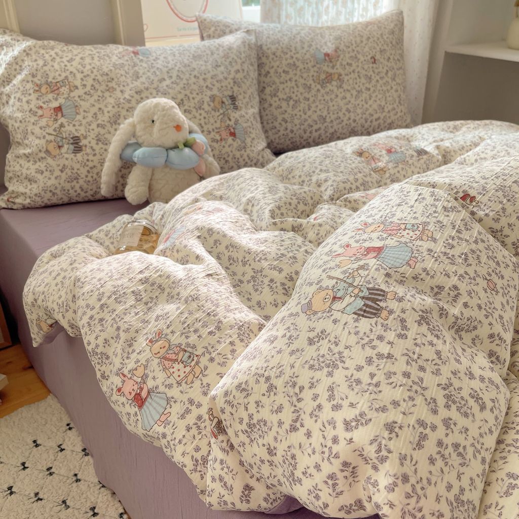 4Pcs Cotton Muslin Triple Layer | Set Cotton Linen 3 Lớp Bed Set | ID 4PCSGACCT03