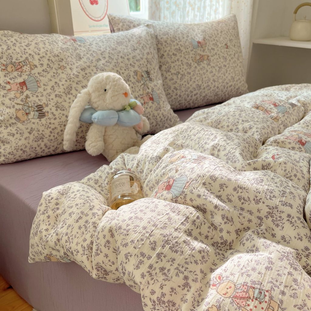 4Pcs Cotton Muslin Triple Layer | Set Cotton Linen 3 Lớp Bed Set | ID 4PCSGACCT03