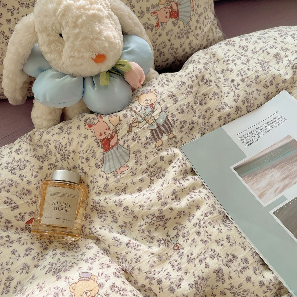 4Pcs Cotton Muslin Triple Layer | Set Cotton Linen 3 Lớp Bed Set | ID 4PCSGACCT03