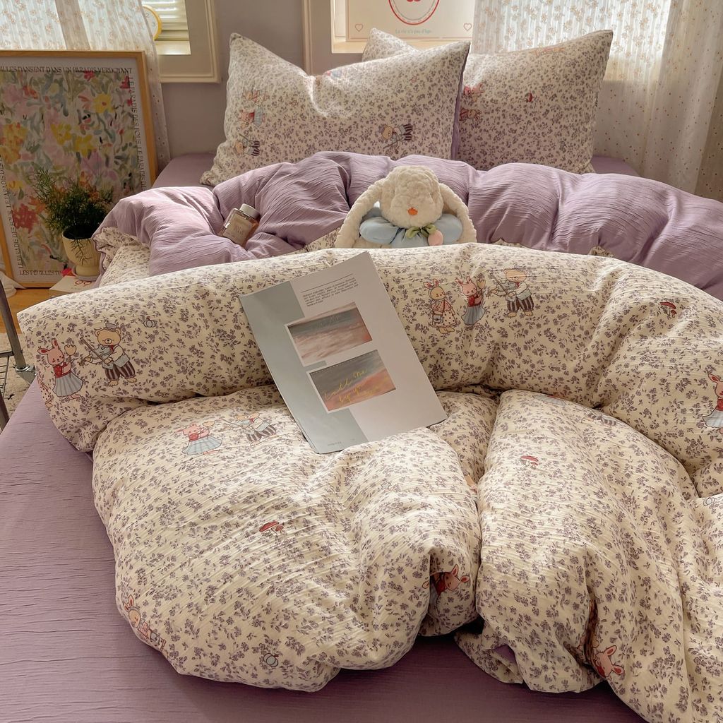4Pcs Cotton Muslin Triple Layer | Set Cotton Linen 3 Lớp Bed Set | ID 4PCSGACCT03