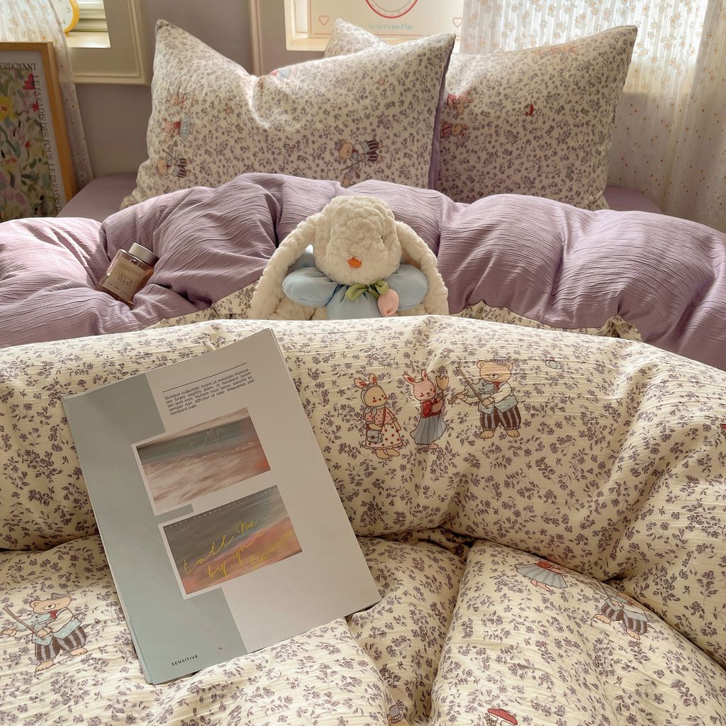 4Pcs Cotton Muslin Triple Layer | Set Cotton Linen 3 Lớp Bed Set | ID 4PCSGACCT03