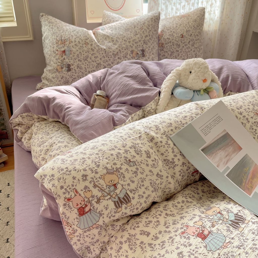 4Pcs Cotton Muslin Triple Layer | Set Cotton Linen 3 Lớp Bed Set | ID 4PCSGACCT03