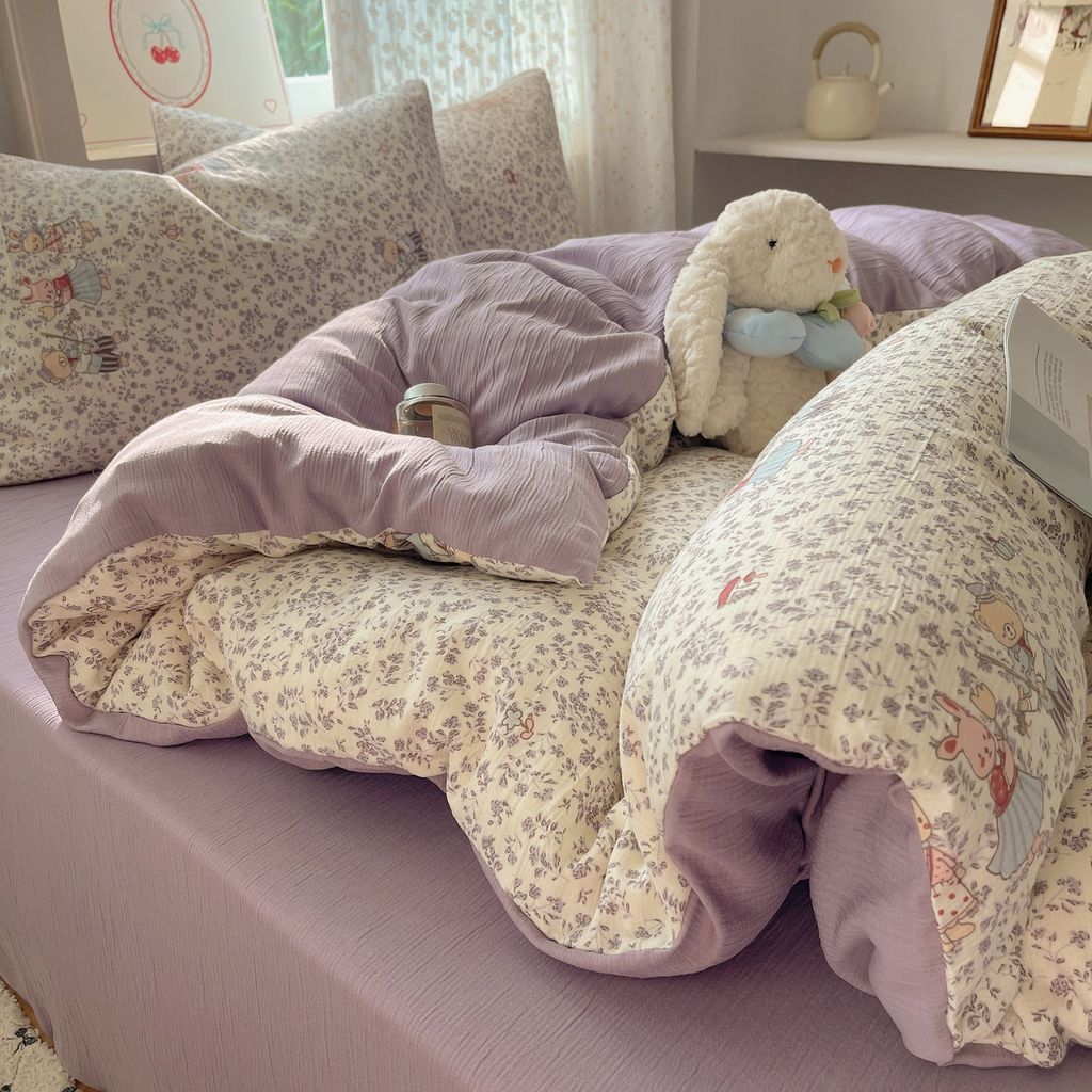 4Pcs Cotton Muslin Triple Layer | Set Cotton Linen 3 Lớp Bed Set | ID 4PCSGACCT03