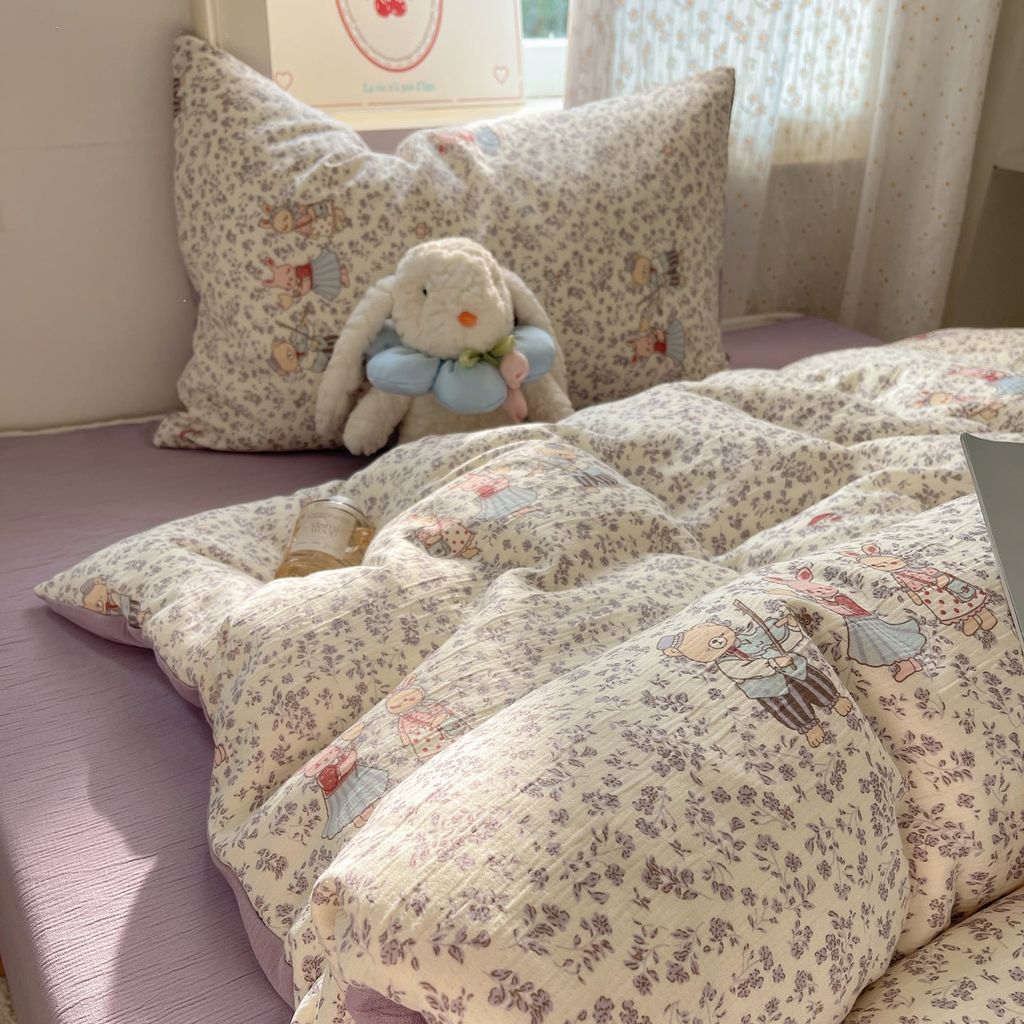 4Pcs Cotton Muslin Triple Layer | Set Cotton Linen 3 Lớp Bed Set | ID 4PCSGACCT03
