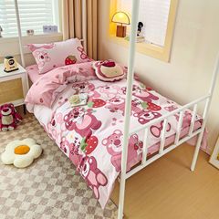 4Pcs Cotton Disney Beddingset Case Pink Bear and Strawberries