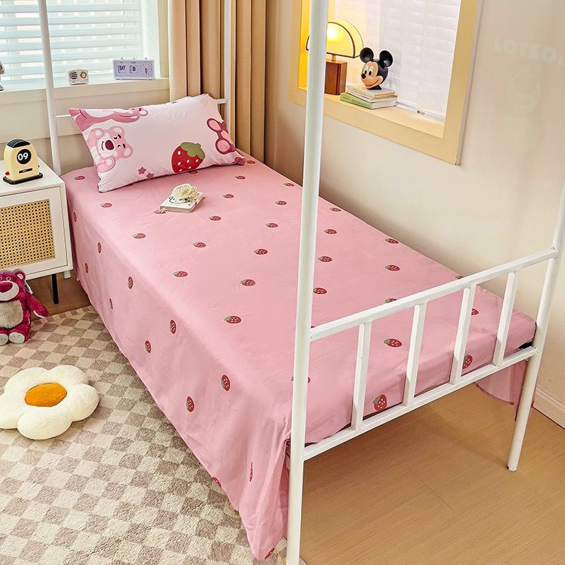 4Pcs Cotton Disney Beddingset Case Pink Bear and Strawberries