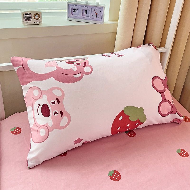 4Pcs Cotton Disney Beddingset Case Pink Bear and Strawberries