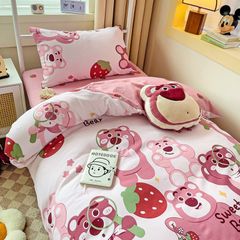 4Pcs Cotton Disney Beddingset Case Pink Bear and Strawberries