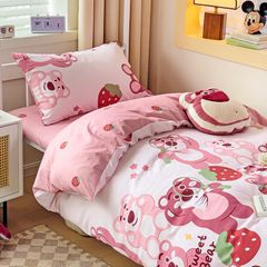 4Pcs Cotton Disney Beddingset Case Pink Bear and Strawberries