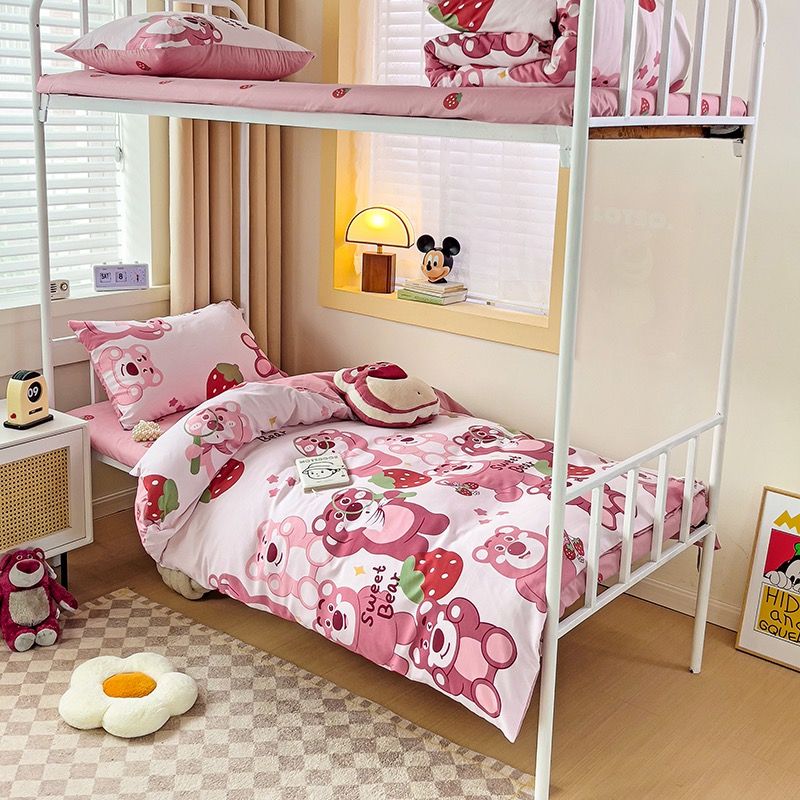 4Pcs Cotton Disney Beddingset Case Pink Bear and Strawberries