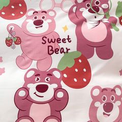 4Pcs Cotton Disney Beddingset Case Pink Bear and Strawberries