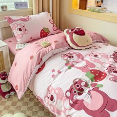 4Pcs Cotton Disney Beddingset Case Pink Bear and Strawberries
