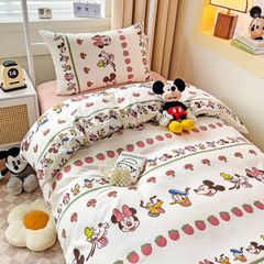 4Pcs Cotton Disney Beddingset Case Disneyland World with Mushrooms and Strawberries