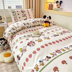 4Pcs Cotton Disney Beddingset Case Disneyland World with Mushrooms and Strawberries