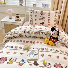 4Pcs Cotton Disney Beddingset Case Disneyland World with Mushrooms and Strawberries