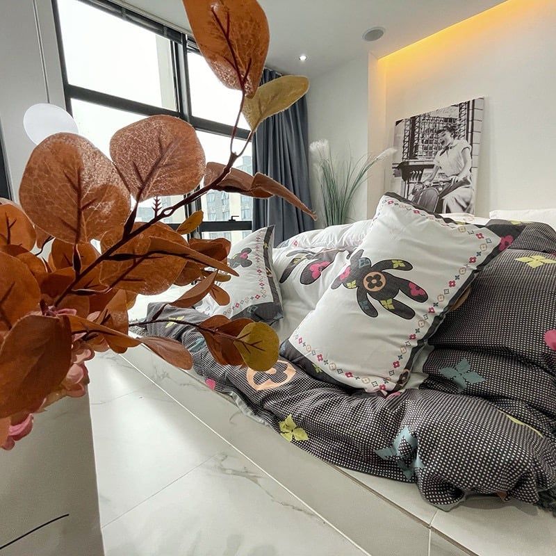 Cotton 40s in kĩ thuật số Bộ chăn ga set 4 món Bear Rich