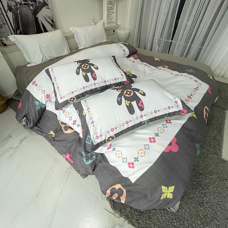 Cotton 40s in kĩ thuật số Bộ chăn ga set 4 món Bear Rich